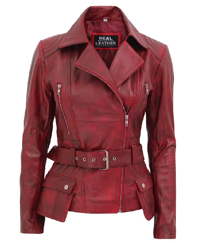Maroon Jacket Womens  Biker Leather Blazer One-Shoulder Jacket Off-the-Shoulder Jacket Asymmetrical Jacket