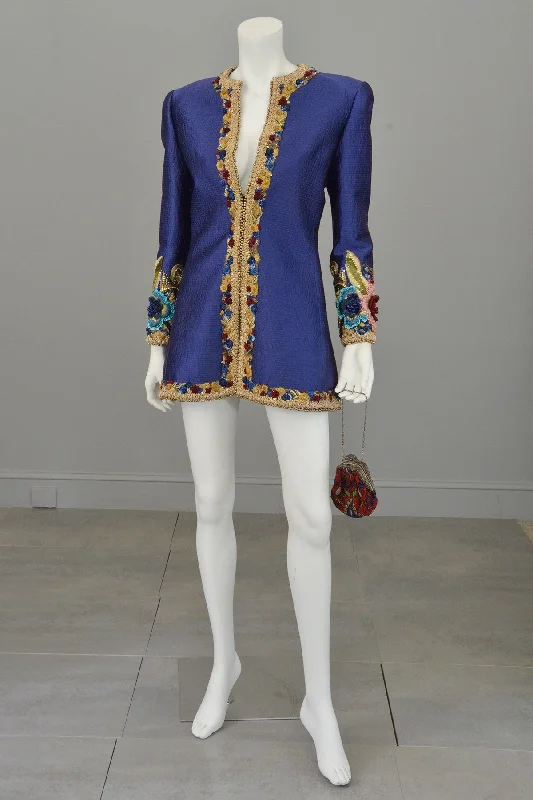 Mary McFadden Couture Embroidered Beaded Evening Coat Jacket Zippered Jacket Buttoned Jacket Snapped Jacket