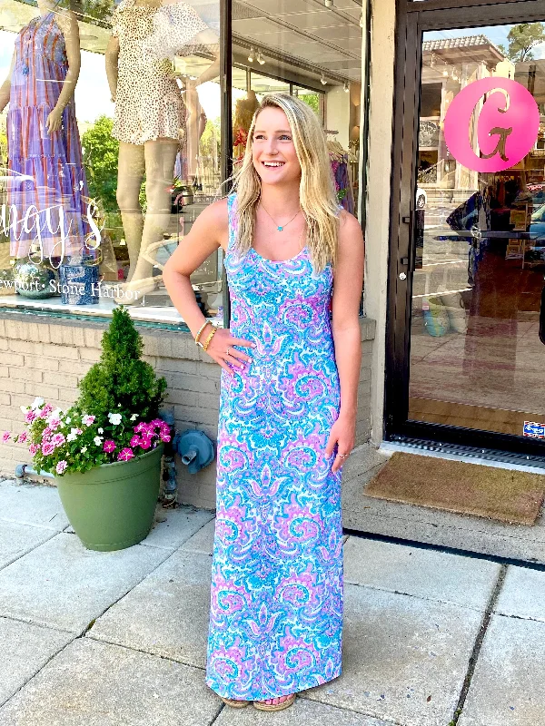 Maui Maxi Dress Watercolor Paisley Cozy Spaghetti Strap Maxi Dress
