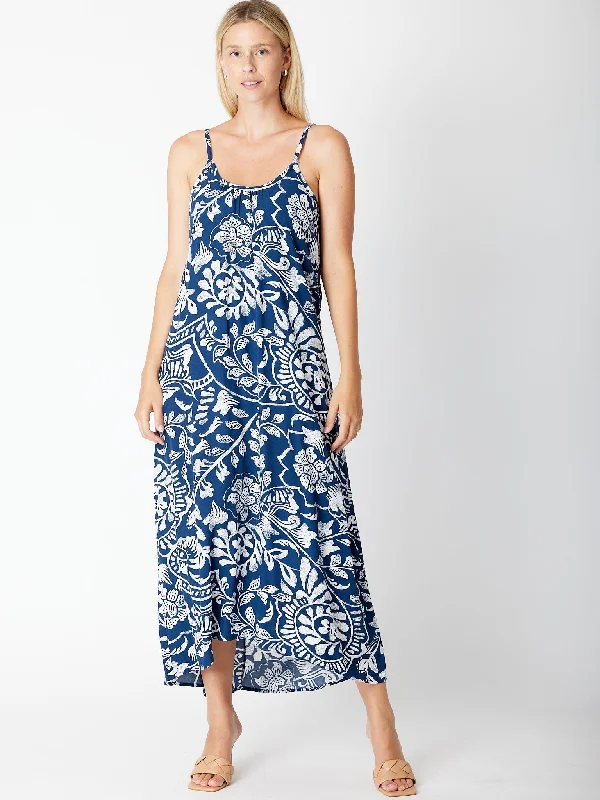 Maxi Dress - 30585 Navy White Elegant Velvet Maxi Dress