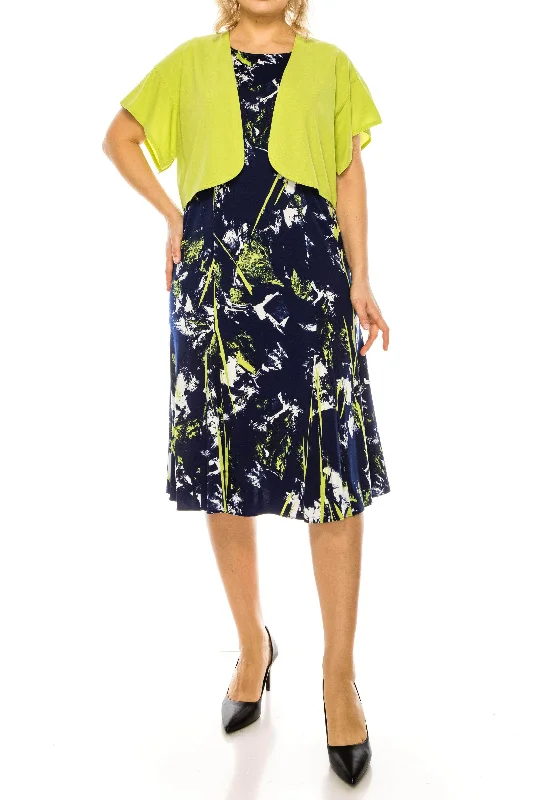 Maya Brooke 28369 - Apple Green Multicolor Print Dress With Jacket Denim Jacket Leather Jacket Suede Jacket
