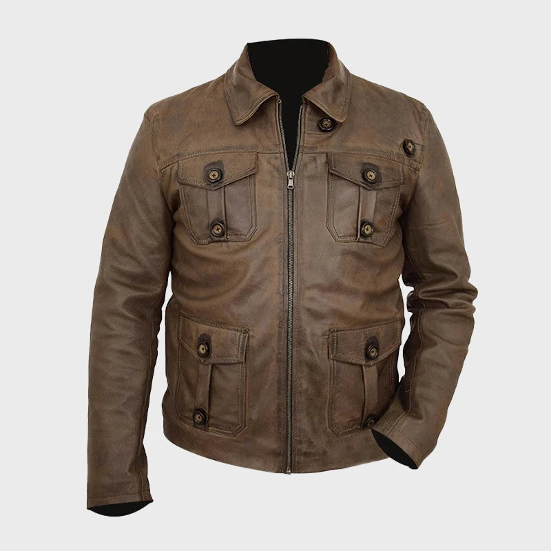 Men's Barry Vintage Biker Leather Jacket Print Jacket Jacquard Jacket Embroidered Jacket