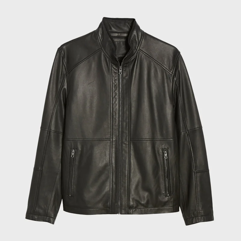 Men's Wiley Lambskin Biker Leather Jacket Print Jacket Jacquard Jacket Embroidered Jacket