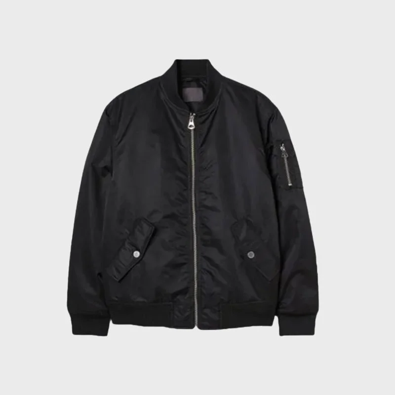 Men's Black Bomber Cotton Jacket Chenille Fabric Brocade Fabric Lace Fabric