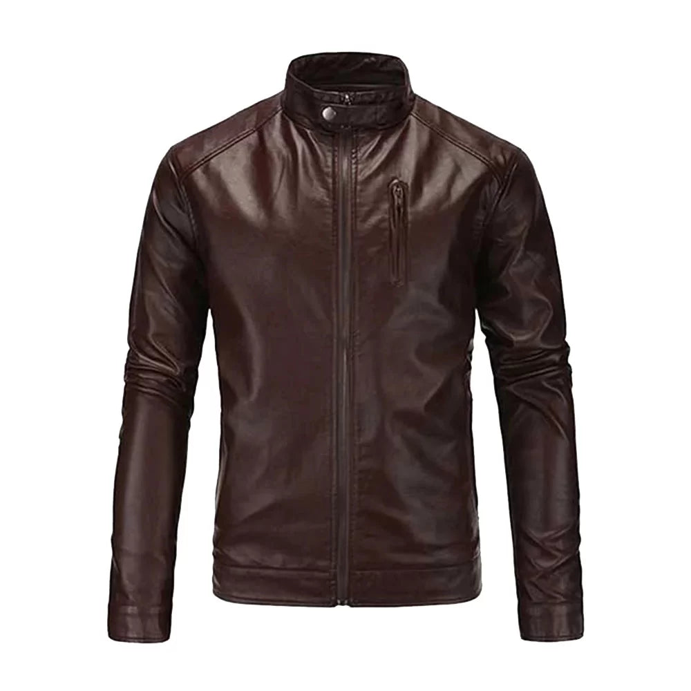 Men's Dark Brown Motorcycle Jacket Quilted Jacket Puffer Jacket Insulated Jacket