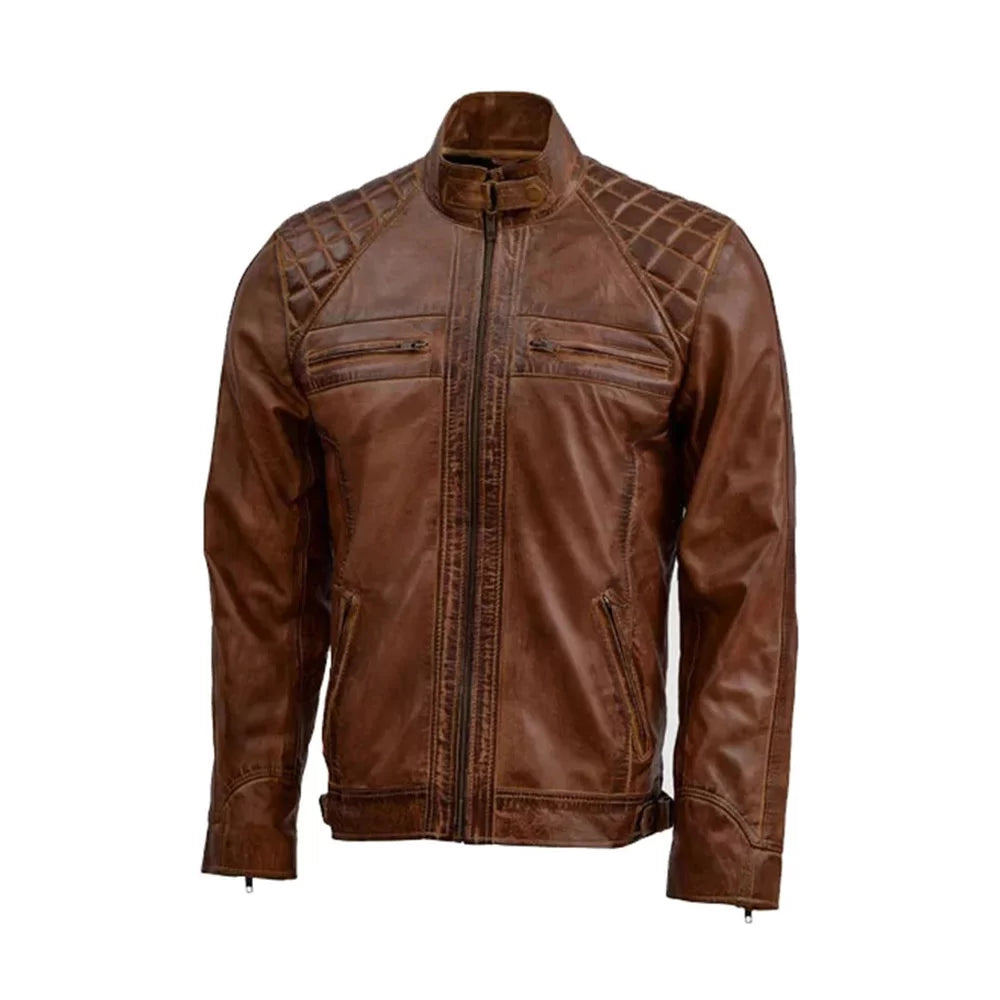 Men's Tan Brown Waxed Leather Jacket Anorak Shell Jacket Lightweight Jacket
