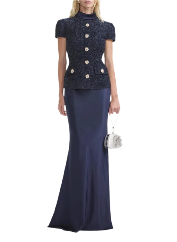 Metallic Boucle Maxi Dress Elegant Pleated Maxi Dress