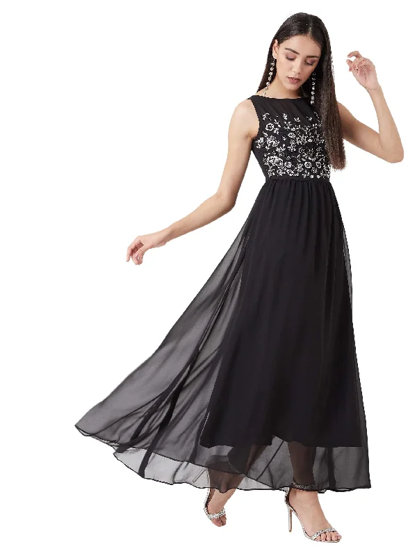 Miss Chase Women's Black Boat Neck Solid Embellished Maxi Dress(MCAW19D08-45-62-04,Black,Medium) Fashionable Asymmetrical Maxi Dress Miss Chase Women's Black Boat Neck Solid Embellished Maxi Dress(MCAW19D08-45-62-04,Black,Medium) Fashionable Asymmetrical Maxi Dress