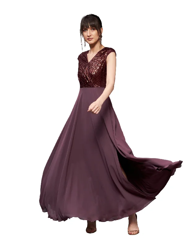 Miss Chase Women's Mauve & Wine V-Neck Sleeveless Embellished Wrap Maxi Dress (MCSS20D06-10-264-05, Mauve & Wine, L) Cozy Open-Back Maxi Dress Miss Chase Women's Mauve & Wine V-Neck Sleeveless Embellished Wrap Maxi Dress (MCSS20D06-10-264-05, Mauve & Wine, L) Cozy Open-Back Maxi Dress