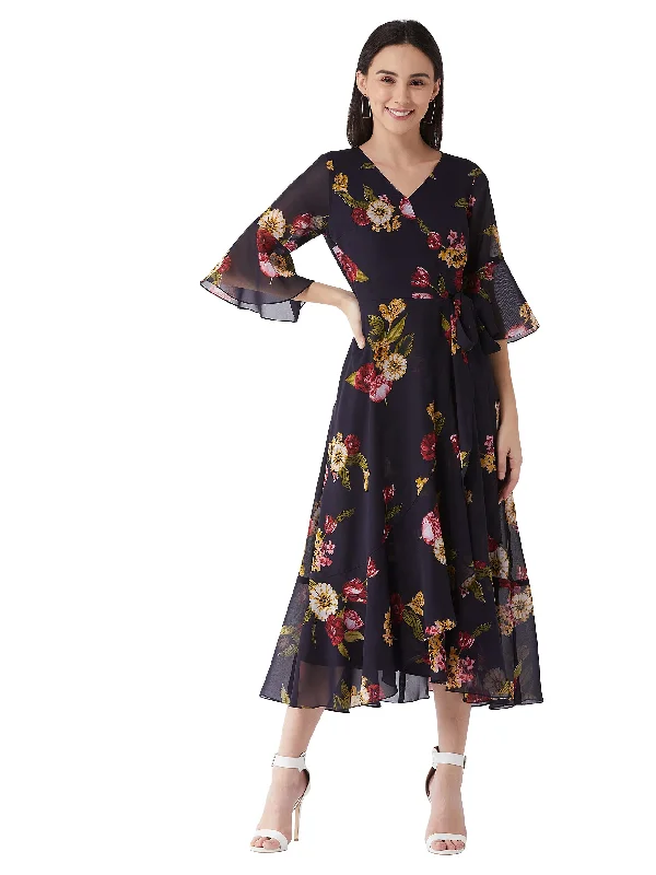 Miss Chase Women's Multicolored- Base- Navy Blue V Neck 3/4th Sleeve Floral Ruffled Maxi Dress (MCAW21D06-13-224-05,Multicolored- Base- Navy Blue,L) Elegant Lace Maxi Dress Miss Chase Women's Multicolored- Base- Navy Blue V Neck 3/4th Sleeve Floral Ruffled Maxi Dress (MCAW21D06-13-224-05,Multicolored- Base- Navy Blue,L) Elegant Lace Maxi Dress