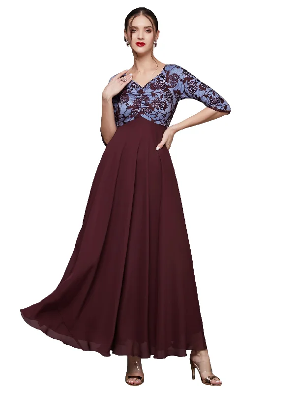 Miss Chase Women's Sweet Heart Neck 3/4 Sleeve Self Design Fit & Flare with Pockets Maxi Dress (MCSS22D13-62-184-06, Wine, XL) Cozy Open-Back Maxi Dress Miss Chase Women's Sweet Heart Neck 3/4 Sleeve Self Design Fit & Flare with Pockets Maxi Dress (MCSS22D13-62-184-06, Wine, XL) Cozy Open-Back Maxi Dress