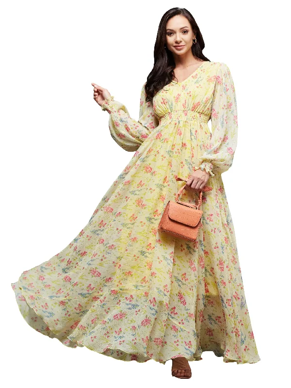 Miss Chase Women's V-Neck Bishop Sleeve Floral Gathered Chiffon Maxi Dress (MCSS23D06-65-278-05, Multicolored-Base-Lime Yellow, L) Stylish Long Sleeve Maxi Dress Miss Chase Women's V-Neck Bishop Sleeve Floral Gathered Chiffon Maxi Dress (MCSS23D06-65-278-05, Multicolored-Base-Lime Yellow, L) Stylish Long Sleeve Maxi Dress