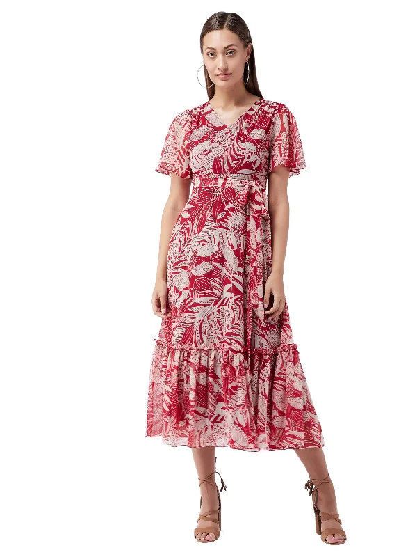 Miss Chase Women's V Neck Flared Sleeve Floral Wrap Maxi Dress (MCAW21D06-14-224-02, Multicolored-Base-Maroon, XS) Elegant Maxi Dress with Belt Miss Chase Women's V Neck Flared Sleeve Floral Wrap Maxi Dress (MCAW21D06-14-224-02, Multicolored-Base-Maroon, XS) Elegant Maxi Dress with Belt