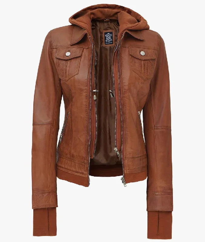Brown Bomber Leather Jacket With Detachable Hood Chenille Jacket Brocade Jacket Lace Jacket