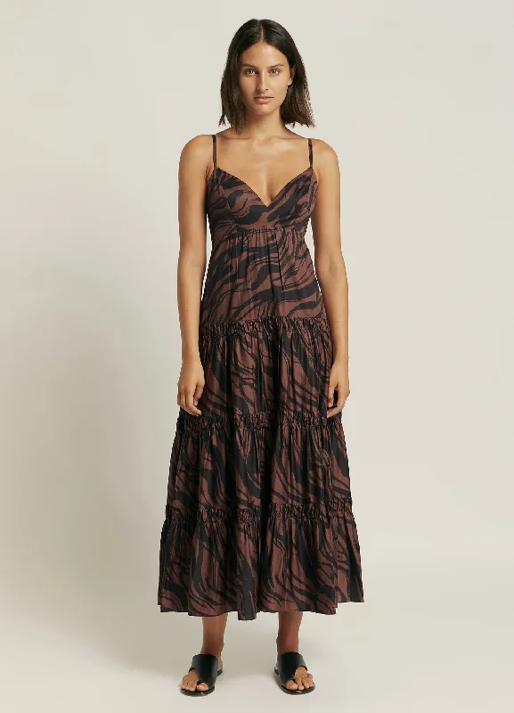 Nomade Tiered Maxi Dress - Burnt Clay/Black Comfortable Bohemian Maxi Dress