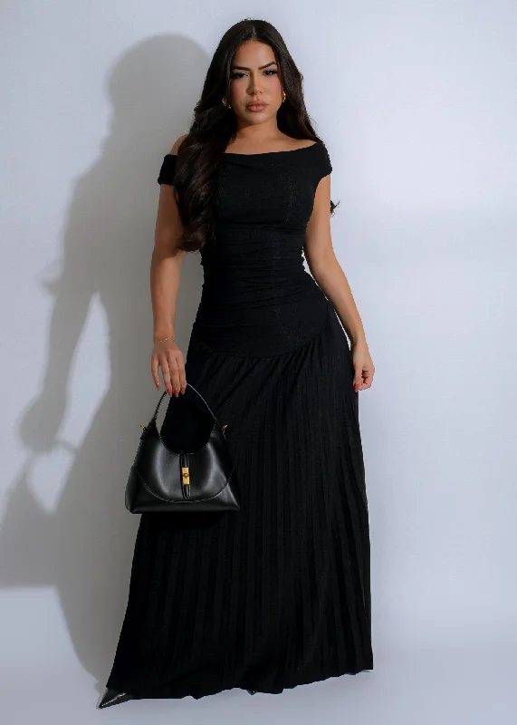 Obsidian Charm Ruched Maxi Dress Black Chic Button-Up Maxi Dress