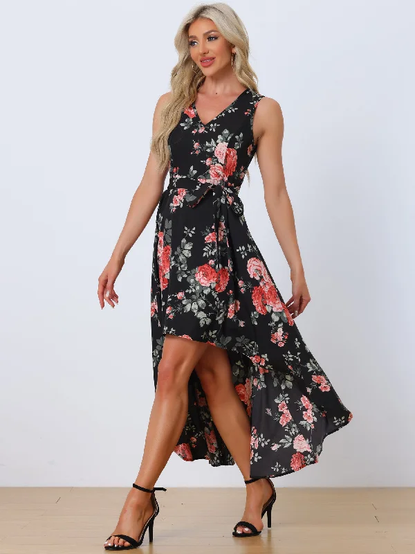 V Neck Floral Print Belt Sleeveless High Low Hem Long Maxi Dress Sundress Trendy Short Sleeve Maxi Dress V Neck Floral Print Belt Sleeveless High Low Hem Long Maxi Dress Sundress Trendy Short Sleeve Maxi Dress