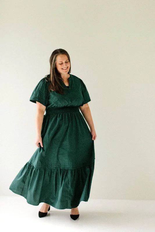 Plus 'Jayda' Poplin Tiered Maxi Dress in Emerald Elegant Maxi Dress with Drapes