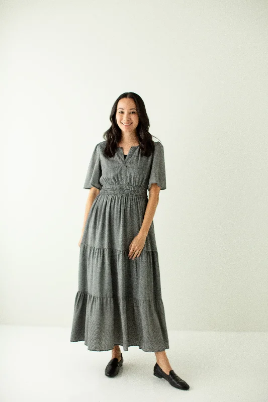 'Prairie' Mini Gingham Tiered Maxi Dress Fashionable High-Low Maxi Dress