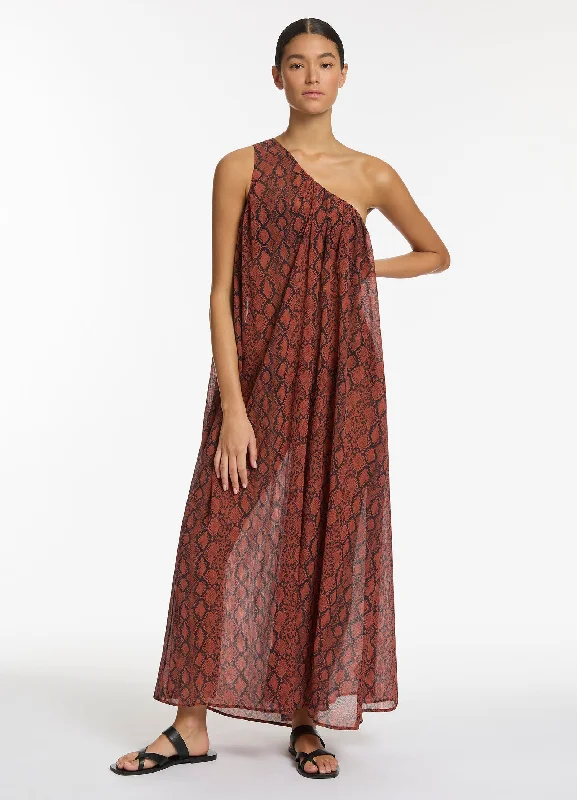 Python Crinkle One Shoulder Maxi Dress - Spice Cozy Longline Maxi Dress