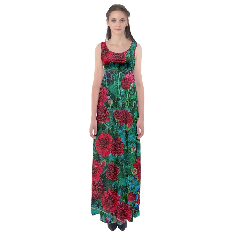 Red Mums Empire Waist Maxi Dress Fashionable Halter Neck Maxi Dress