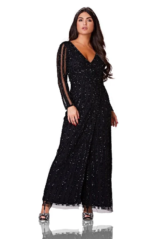 Rosie Gatsby Style Maxi Dress in Black Elegant Maxi Dress with Belt