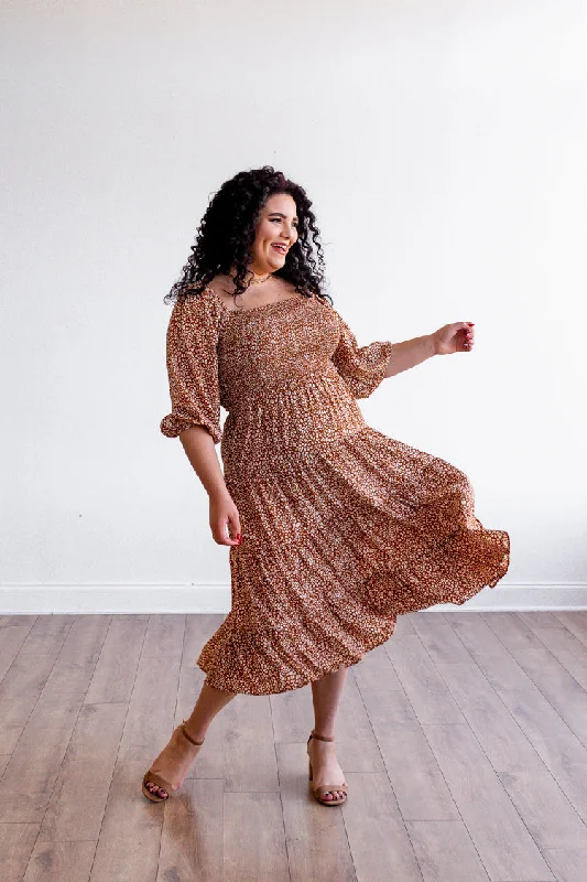 Rust Printed Maxi Dress with Sleeves Classic Solid Maxi Dress