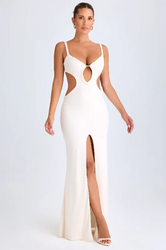 Ruffle-Appliqué Cut-Out Maxi Dress in White Chic Summer Floral Maxi Dress