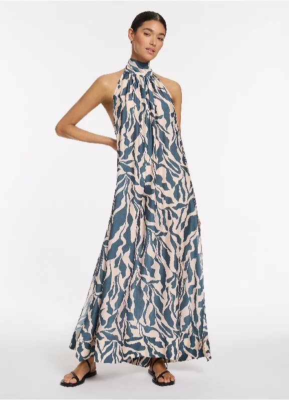 Sereno Halter Maxi Dress - Steel Blue Elegant Boho Maxi Dress