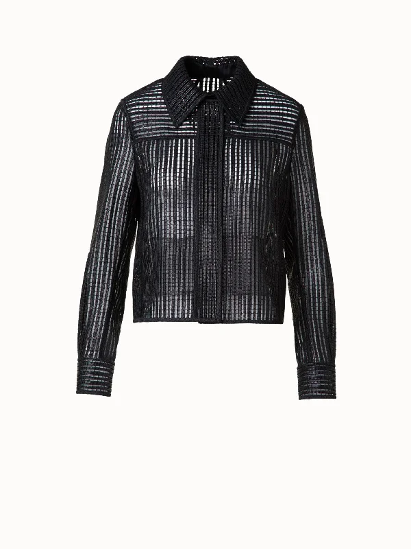 Shirt Jacket with Stripes Embroidery Nylon Fabric Polyester Fabric Spandex Fabric