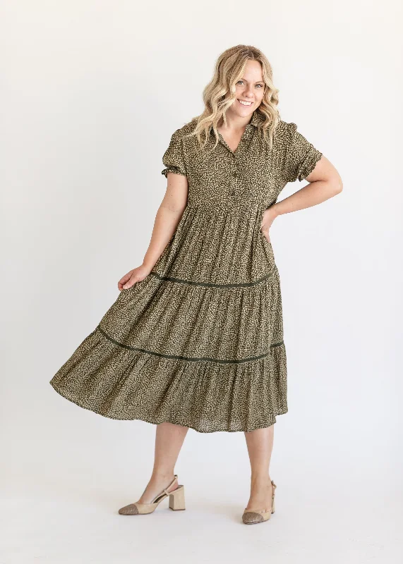 Short Sleeve Half Button Tiered Maxi Dress Comfortable Satin Maxi Dress