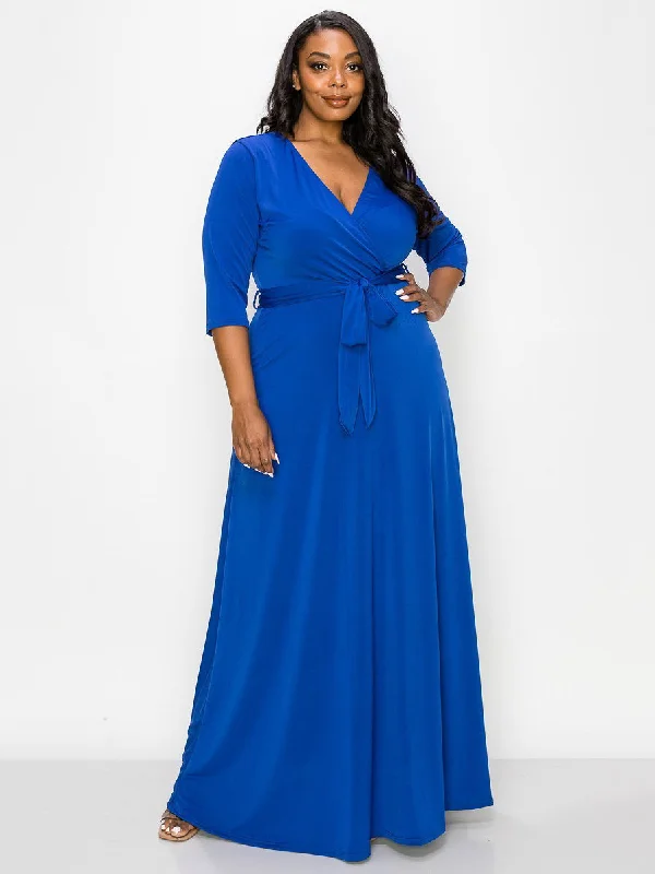 Signature Plus Size Maxi Dress in Royal Blue Elegant Maxi Dress with Belt