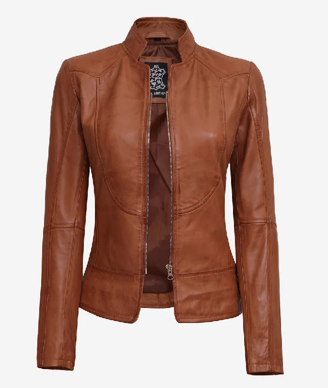Slim Fit Leather Jacket  Womens Brown Leather Biker Jacket Zippered Jacket Buttoned Jacket Snapped Jacket