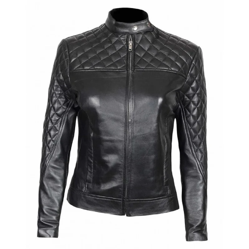 Slim Fit Quilted Leather Jacket For Women V-Neck Jacket Boat Neck Jacket Square Neck Jacket