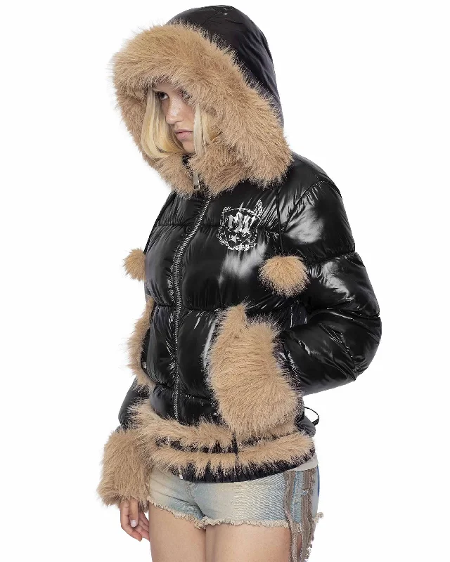 Slim Furry Puffer Jacket Mesh Jacket Canvas Jacket Denim Jacket
