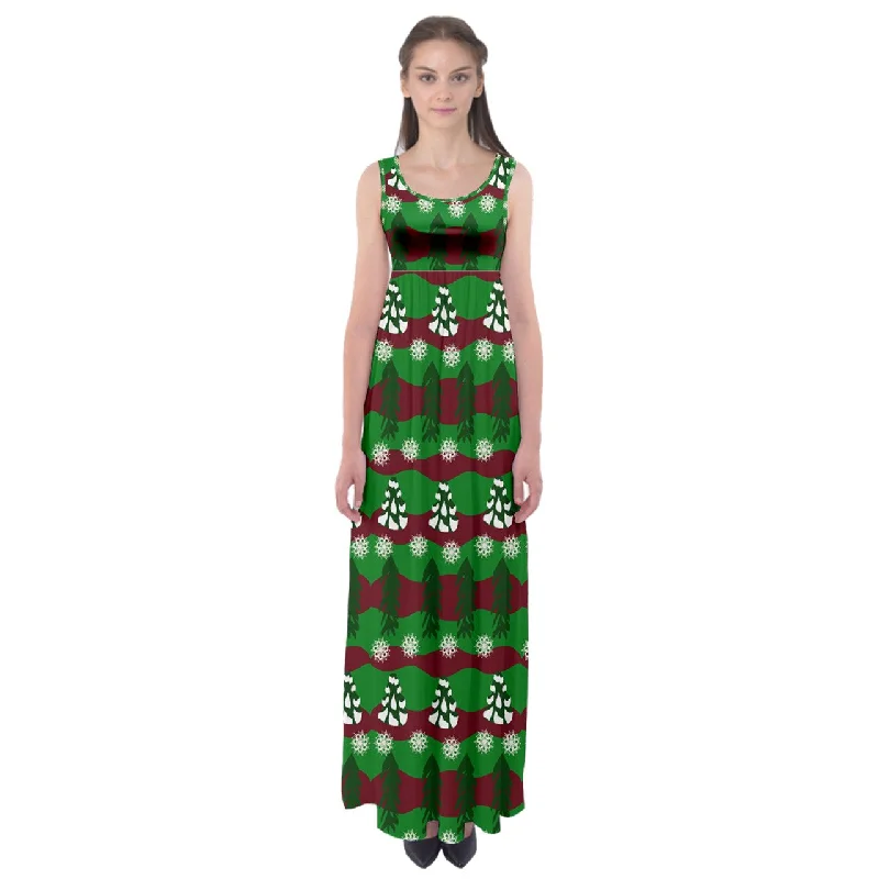 snowy evergreen pattern Empire Waist Maxi Dress Comfortable Fit-and-Flare Maxi Dress snowy evergreen pattern Empire Waist Maxi Dress Comfortable Fit-and-Flare Maxi Dress