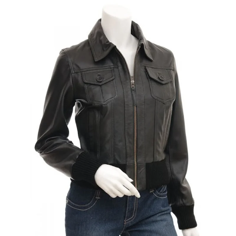 Stylish Black Front Biker Leather Jacket Womens Striped Jacket Polka Dot Jacket Floral Jacket