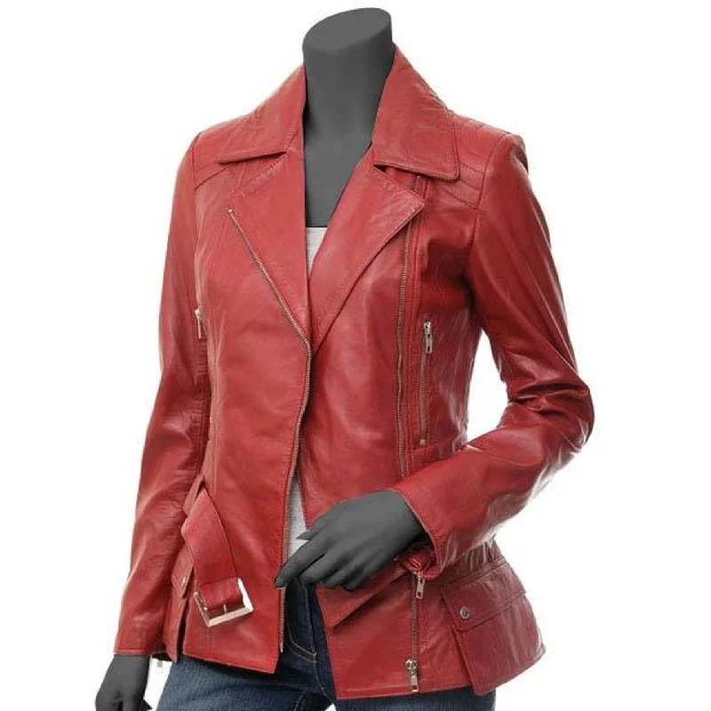 Stylish Red Leather Jacket for Women Fleece Jacket Down Jacket Feather Jacket