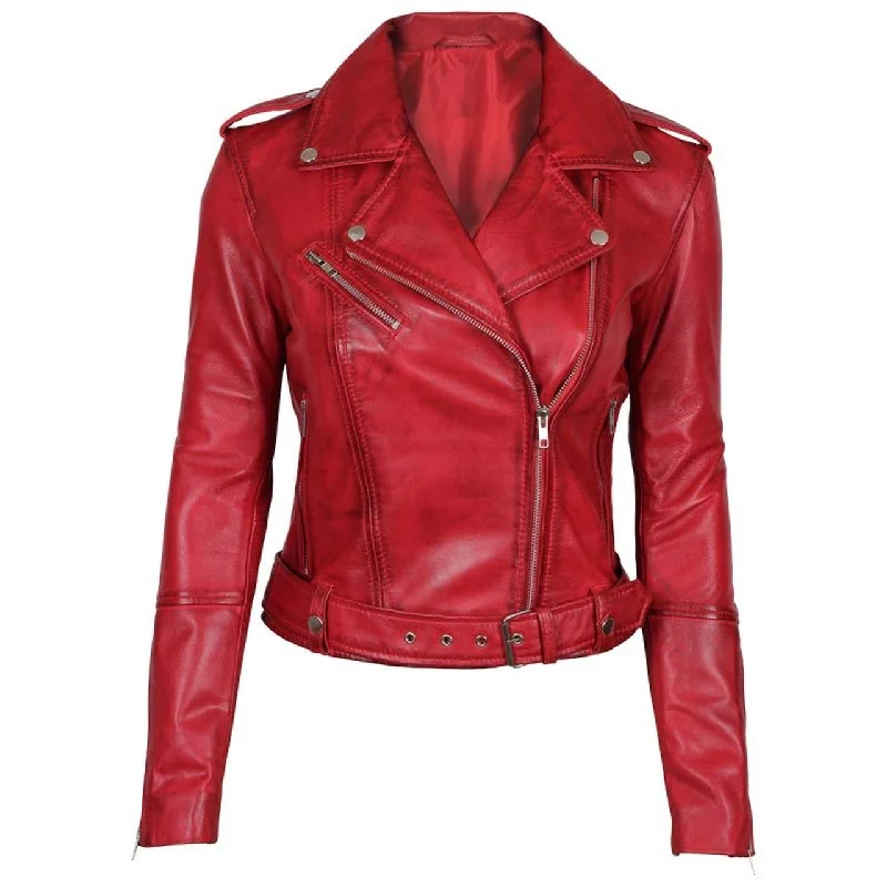 Stylish Women Red Leather Jacket Print Jacket Jacquard Jacket Embroidered Jacket
