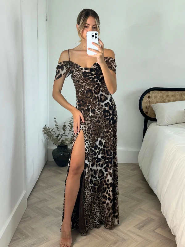 Tasmin Cold Shoulder Maxi Dress in Animal Stylish Empire Waist Maxi Dress