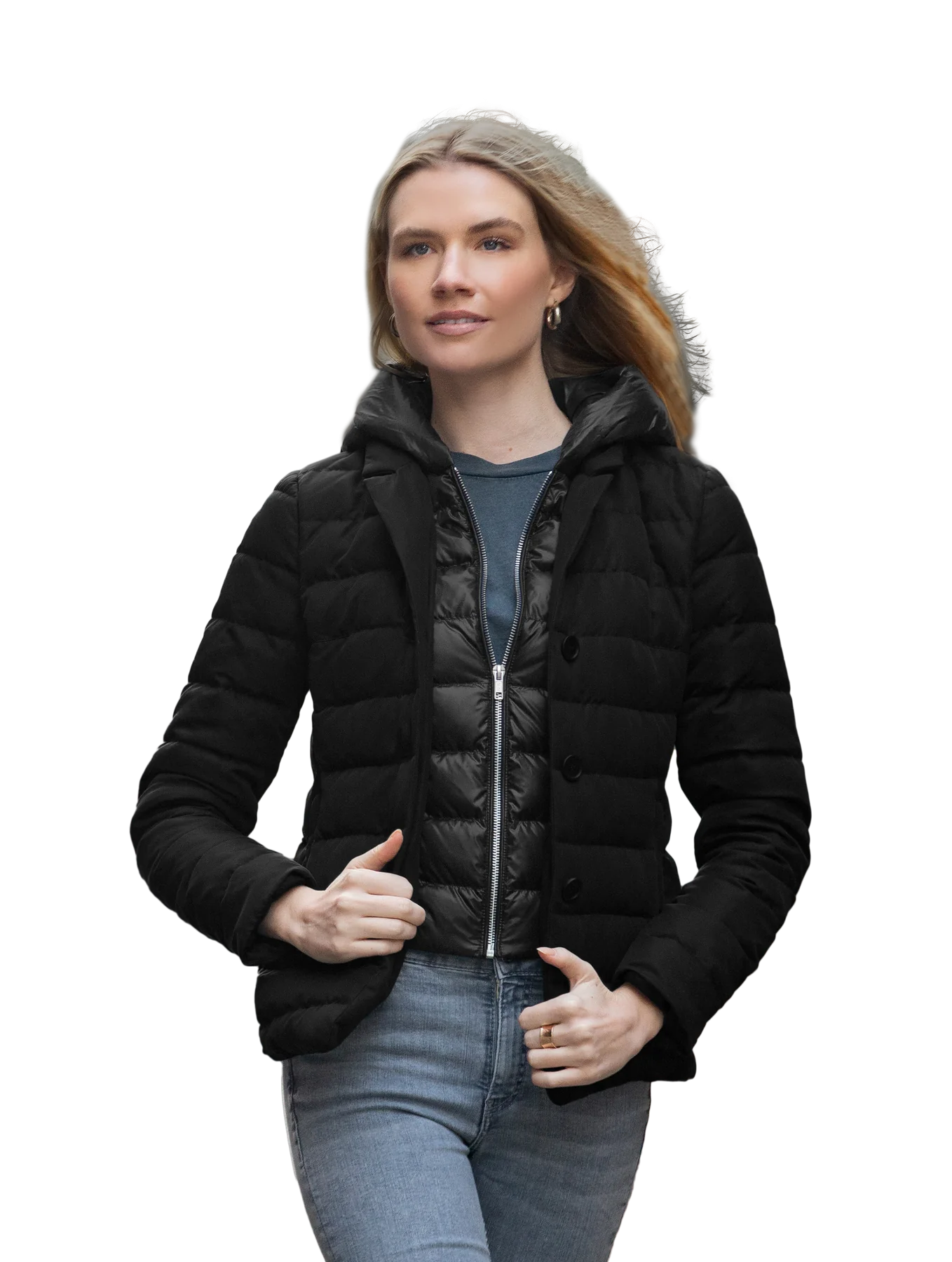 The Devon 2-1 Down Jacket Zippered Front Buttoned Front Snap Front