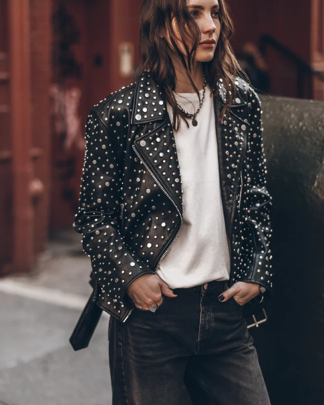 The Studded Leather Jacket Denim Fabric Leather Fabric Suede Fabric