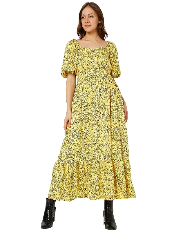 Vero Moda Women's Viscose A-Line Maxi Dress (167812601- Illuminating_M) Yellow Elegant Maxi Dress with Ruffles Vero Moda Women's Viscose A-Line Maxi Dress (167812601- Illuminating_M) Yellow Elegant Maxi Dress with Ruffles