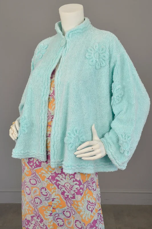 Vintage Chenille Bell Sleeve Cropped Shrug Jacket, Stan Herman for Herbcraft A-Line Jacket Boat Neck Shawl Collar