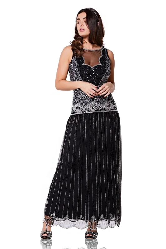 Vintage Inspired Drop Waist Maxi Dress in Black Chic Summer Maxi Dress
