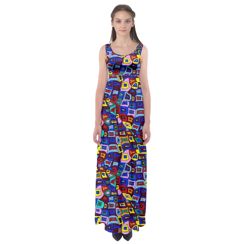 Wavy Square Pattern Empire Waist Maxi Dress Comfortable Bohemian Maxi Dress