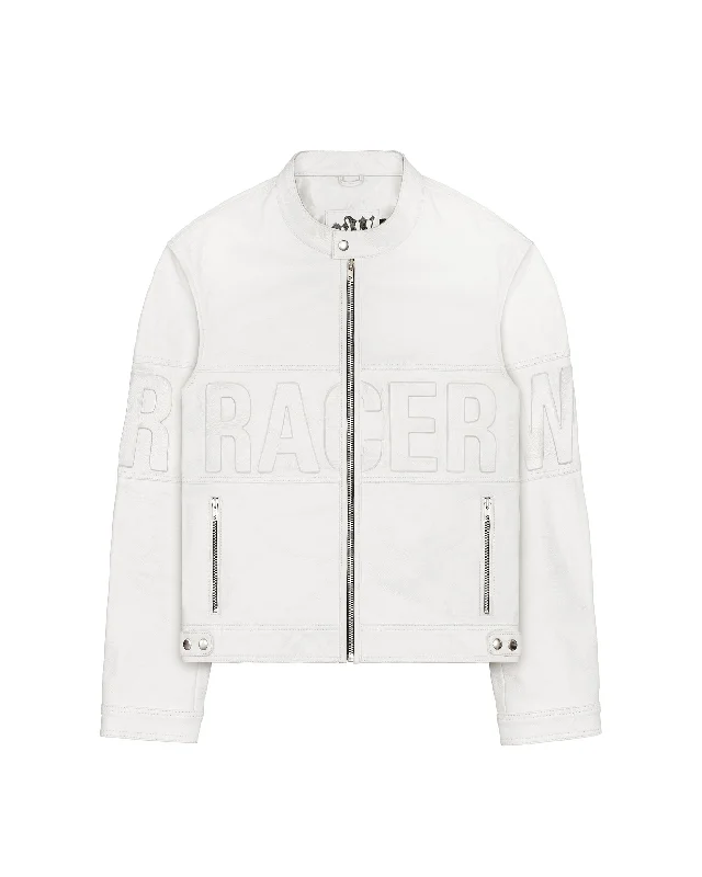White Embossed Leather Jacket Denim Fabric Leather Fabric Suede Fabric