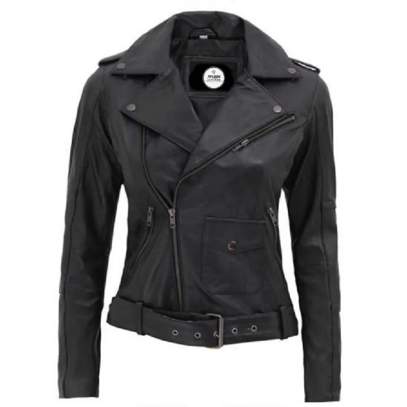 Women Black Asymmetrical Slim Fit Leather Jacket Knit Jacket Woven Jacket Fleece Jacket Women Black Asymmetrical Slim Fit Leather Jacket Knit Jacket Woven Jacket Fleece Jacket