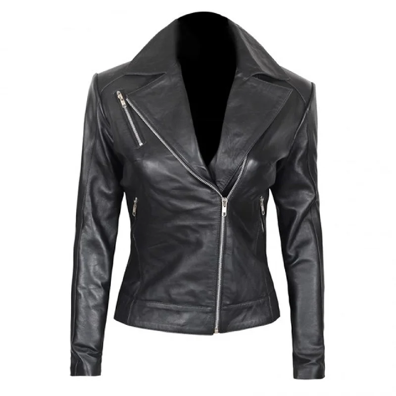 Women Black Leather Jacket Slim Fit Collared Jacket Crew Neck Jacket Turtle Neck Jacket Women Black Leather Jacket Slim Fit Collared Jacket Crew Neck Jacket Turtle Neck Jacket