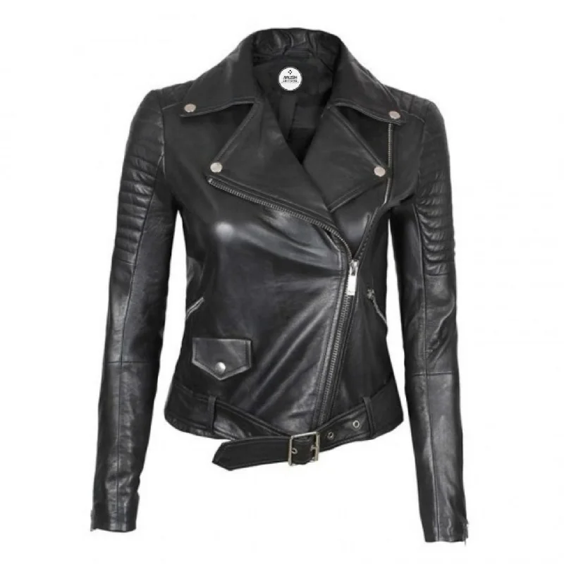Women Black Quilted Motorcycle Style Jacket Faux Fur Jacket Real Fur Jacket Shearling Jacket Women Black Quilted Motorcycle Style Jacket Faux Fur Jacket Real Fur Jacket Shearling Jacket